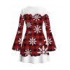 Christmas Dress Plaid Snowflake Print Bell Sleeve A Line Mini Holiday Dress - Rouge Vineux XXL | US 14