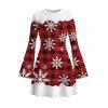 Christmas Dress Plaid Snowflake Print Bell Sleeve A Line Mini Holiday Dress - Rouge Vineux XXL | US 14
