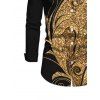 Men's Party Shirt Gold Glitter Scrollwork Print Button Up Long Sleeve Shirt - Noir L