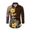 Men's Vacation Shirt Leopard Paisley Tropical Floral Print Button Up Long Sleeve Shirt - Noir M