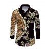 Men's Vintage Shirt Leopard Floral Leaf Print Button Up Long Sleeve Shirt - Noir 2XL