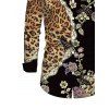 Men's Vintage Shirt Leopard Floral Leaf Print Button Up Long Sleeve Shirt - Noir 2XL