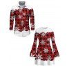 Christmas Couple Outfit Colorblock Plaid Snowflake Print Bell Sleeve A Line Mini Dress and Long Sleeve Shirt Set - Rouge Vineux S | US 4