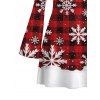 Christmas Couple Outfit Colorblock Plaid Snowflake Print Bell Sleeve A Line Mini Dress and Long Sleeve Shirt Set - Rouge Vineux S | US 4
