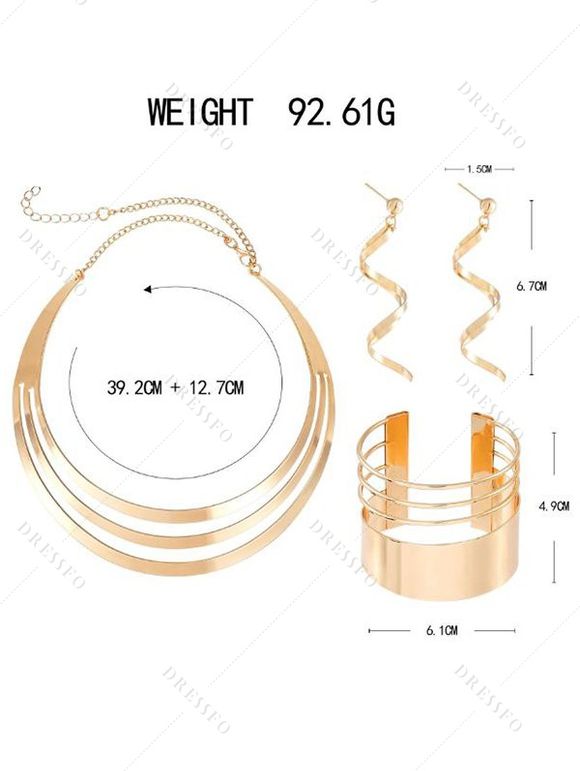 Sculptural Multi-Layer Collar, Open Cuff & Spiral Earrings Necklace - d'or 