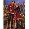 Christmas Couple Outfit Star Print Crossover Belt Dress and Long Sleeve Shirt Set - Rouge Vineux S | US 4