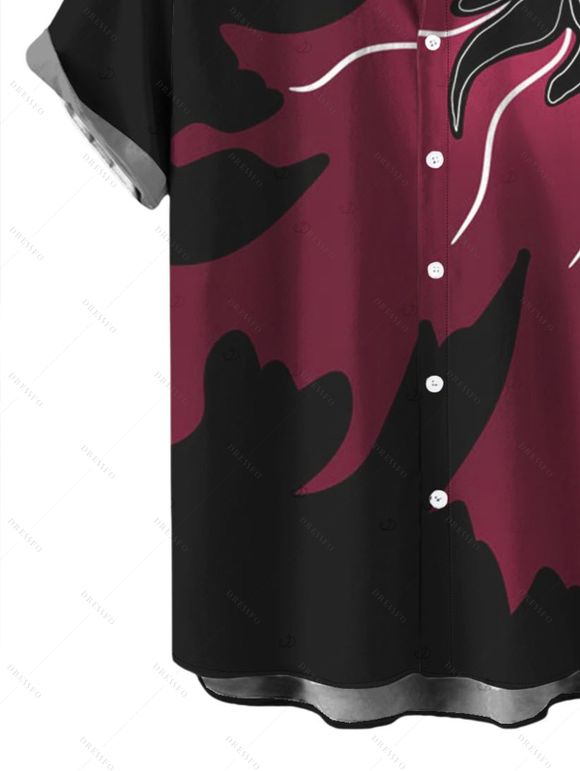 Party Couple Outfit Colorblock Abstract Floral Print Ruffle Slit V Neck Mermaid Bodycon Dress and Short Sleeve Shirt Set - Rouge Vineux S | US 4