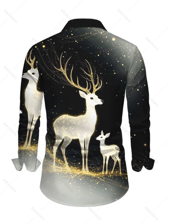 Christmas Couple Outfit Starry Sky Elk Print Bell Sleeve A Line Mini Dress and Long Sleeve Shirt Holiday Set - Noir S | US 4