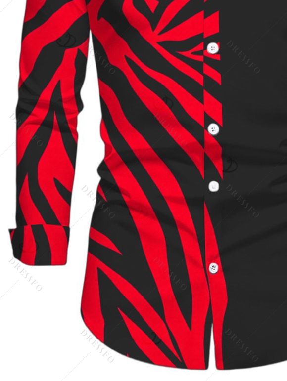 Men's Casual Shirt Contrast Color Tiger Print Button Up Long Sleeve Shirt - Rouge 5XL