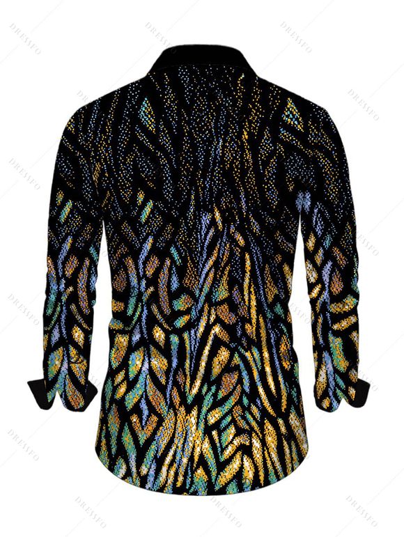Men's Party Shirt Rhinestone Tiger Spot Print Button Up Long Sleeve Shirt - multicolor S