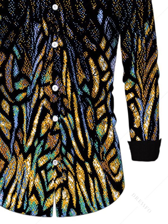 Men's Party Shirt Rhinestone Tiger Spot Print Button Up Long Sleeve Shirt - multicolor S