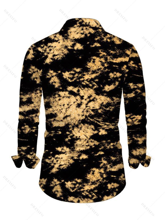 Men's Vintage Shirt Tie Dye Print Button Up Long Sleeve Shirt - Noir 5XL