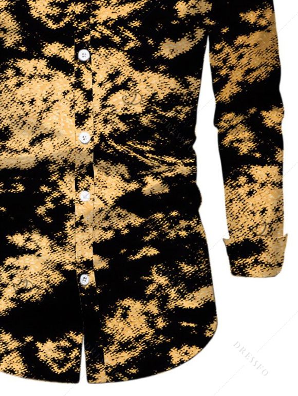 Men's Vintage Shirt Tie Dye Print Button Up Long Sleeve Shirt - Noir 5XL