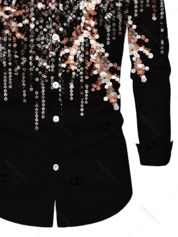 Men's Party Shirt Rhinestone Tassel Print Button Up Long Sleeve Shirt - Noir S