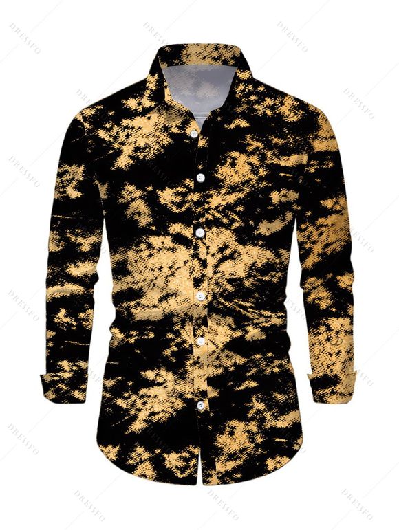 Vintage Couple Outfit Tie Dye Print Mesh Panel Foldover Off the Shoulder Bodycon Dress and Long Sleeve Shirt Set - Noir S | US 4