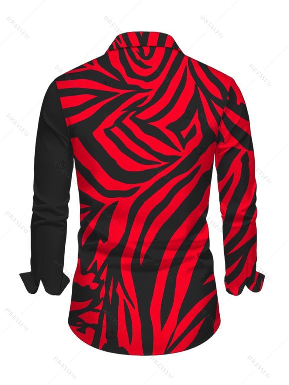 Casual Couple Outfit Colorblock Tiger Print Ruched Button Up Bodycon Shirt Dress and Long Sleeve Shirt Set - Rouge S | US 4