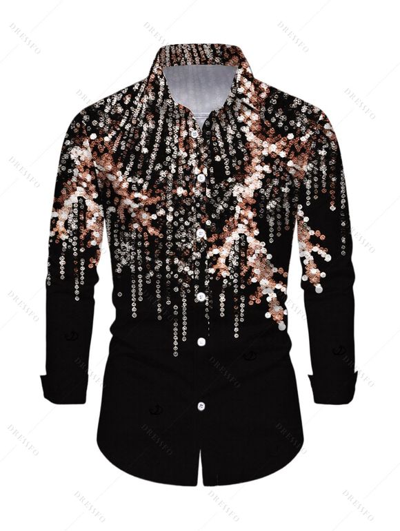 Party Couple Outfit Rhinestone Tassel Print Mesh Panel Off the Shoulder Bodycon Evening Dress and Long Sleeve Shirt Set - Noir S | US 4