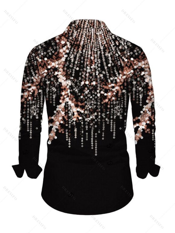 Party Couple Outfit Rhinestone Tassel Print Mesh Panel Off the Shoulder Bodycon Evening Dress and Long Sleeve Shirt Set - Noir S | US 4