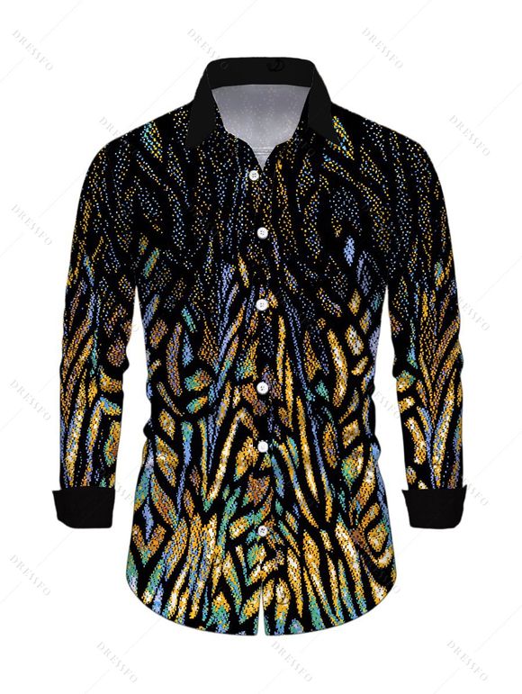 Party Couple Outfit Rhinestone Tiger Spot Print Crisscross Mesh Panel Draped Bodycon Dress and Long Sleeve Shirt Set - Noir S | US 4