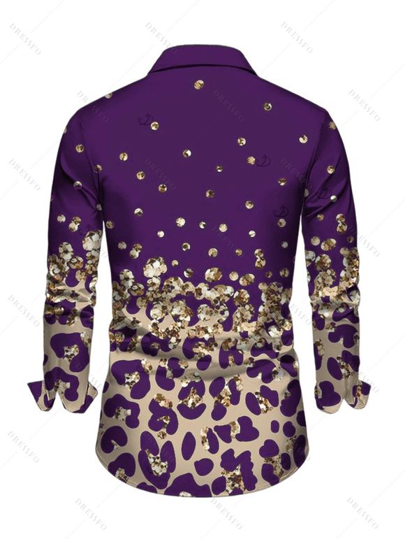 Men's Vintage Shirt Leopard Print Panel Button Up Long Sleeve Shirt - Concorde 5XL