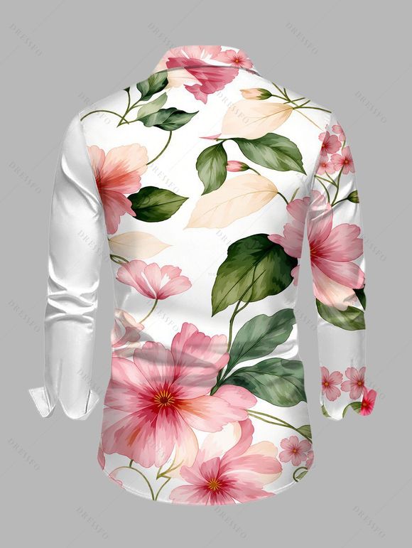 Men's Vacation Shirt Watercolor Floral Leaf Print Button Up Long Sleeve Shirt - Blanc 5XL