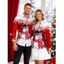 Christmas Couple Outfit Snowman Snowflake Print Colorblock Dress and Shirt Set - Rouge S | US 4