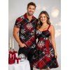 Christmas Couple Outfit Plaid Snowflake Print Belt Dress and Shirt Set - Rouge S | US 4