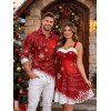 Christmas Couple Outfit Colorblock Snowflake Print Faux Fur Dress and Shirt Set - Rouge S | US 4