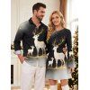 Christmas Couple Outfit Starry Sky Elk Print Bell Sleeve A Line Mini Dress and Long Sleeve Shirt Holiday Set - Noir S | US 4