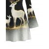 Christmas Couple Outfit Starry Sky Elk Print Bell Sleeve A Line Mini Dress and Long Sleeve Shirt Holiday Set - Noir S | US 4