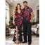 Party Couple Outfit Colorblock Abstract Floral Print Ruffle Slit V Neck Mermaid Bodycon Dress and Short Sleeve Shirt Set - Rouge Vineux S | US 4