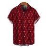 Christmas Couple Outfit Red Argyle Star Print Ruffle Slit V Neck Mermaid Bodycon Dress and Short Sleeve Shirt Holiday Set - Rouge Vineux S | US 4