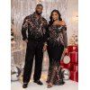 Party Couple Outfit Rhinestone Tassel Print Mesh Panel Off the Shoulder Bodycon Evening Dress and Long Sleeve Shirt Set - Noir S | US 4
