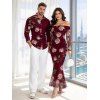 Valentine's Day Couple Outfit Rose Floral Print Mesh Panel Foldover Off the Shoulder Bodycon Dress and Long Sleeve Shirt Set - Rouge Vineux S | US 4