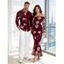 Valentine's Day Couple Outfit Rose Floral Print Mesh Panel Foldover Off the Shoulder Bodycon Dress and Long Sleeve Shirt Set - Rouge Vineux S | US 4