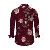 Valentine's Day Couple Outfit Rose Floral Print Mesh Panel Foldover Off the Shoulder Bodycon Dress and Long Sleeve Shirt Set - Rouge Vineux S | US 4