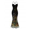 Party Couple Outfit Rhinestone Tiger Spot Print Crisscross Mesh Panel Draped Bodycon Dress and Long Sleeve Shirt Set - Noir S | US 4