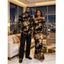 Vintage Couple Outfit Tie Dye Print Mesh Panel Foldover Off the Shoulder Bodycon Dress and Long Sleeve Shirt Set - Noir S | US 4