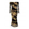 Vintage Couple Outfit Tie Dye Print Mesh Panel Foldover Off the Shoulder Bodycon Dress and Long Sleeve Shirt Set - Noir S | US 4