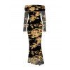 Vintage Couple Outfit Tie Dye Print Mesh Panel Foldover Off the Shoulder Bodycon Dress and Long Sleeve Shirt Set - Noir S | US 4