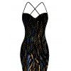 Party Dress Rhinestone Tiger Spot Print Crisscross Mesh Panel Draped Bodycon Dress - Noir M | US 6