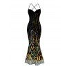 Party Dress Rhinestone Tiger Spot Print Crisscross Mesh Panel Draped Bodycon Dress - Noir S | US 4