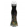 Party Dress Rhinestone Tiger Spot Print Crisscross Mesh Panel Draped Bodycon Dress - Noir XL | US 12