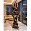 Vintage Dress Tie Dye Print Mesh Panel Foldover Off the Shoulder Long Sleeve Bodycon Dress - Noir S | US 4