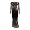 Party Dress Rhinestone Tassel Print Mesh Panel Off the Shoulder Long Sleeve Bodycon Evening Dress - Noir XXL | US 14