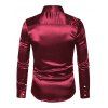 Party Couple Outfit Solid Color Skew Neck Shiny Fabric Bodycon Midi Slit Dress and Satin Shirt Evening Set - Rouge Vineux S | US 4