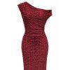 Party Dress Solid Color Skew Neck Shiny Fabric Bodycon Midi Slit Evening Dress - Rouge Vineux XXL | US 14