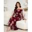 Elegant Dress Rose Floral Print Mesh Panel Foldover Off the Shoulder Valentine's Day Bodycon Dress - Rouge Vineux M | US 6
