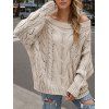 Solid Color Cable Knit Sweater Off the Shoulder Pullover Top - café lumière XXL | US 14