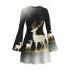 Christmas Dress Starry Sky Elk Print Bell Sleeve A Line Mini Holiday Dress - Noir XL | US 12